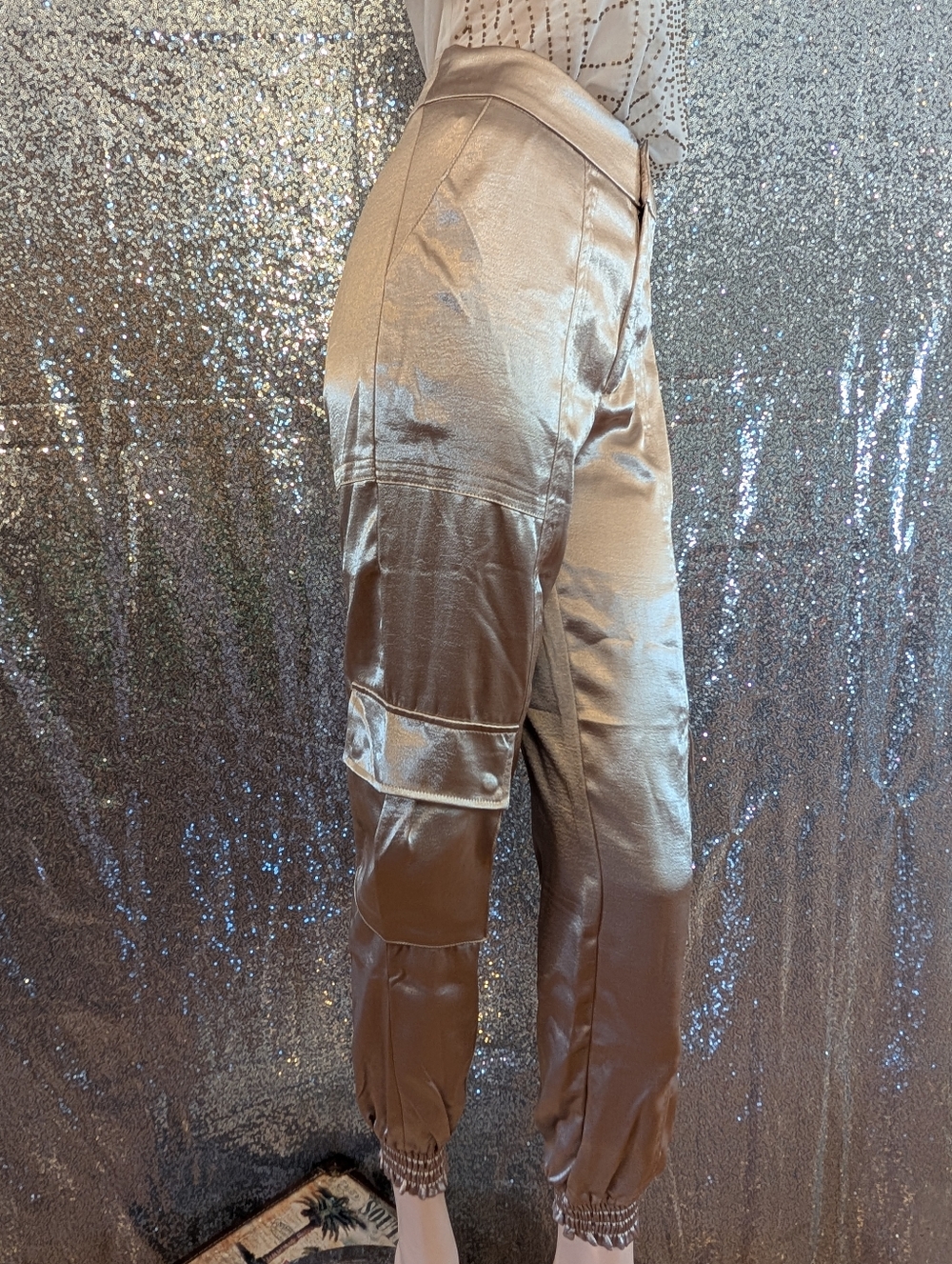 NWT GUESS Metallic Gold Satin Cargo Joggers - Choose Size XS or S